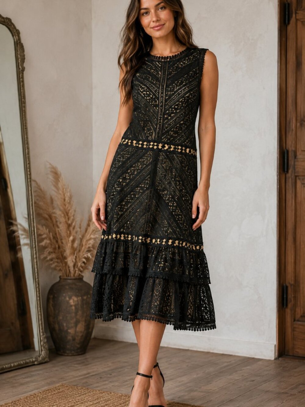 City Chic Loving Lace Dress S/16 Black Gothic Boho Romantic Tiered Ruffle NWT